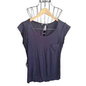 Maurices Black Rayon Pullover Blouse Top Cap Sleeve Keyhole Back Women's Size L